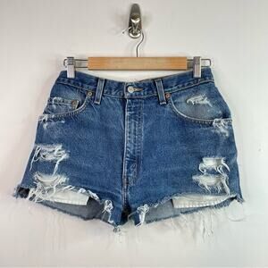 Vintage Levis 505 Petros Redone Distressed Ripped High Rise jean shorts women 29